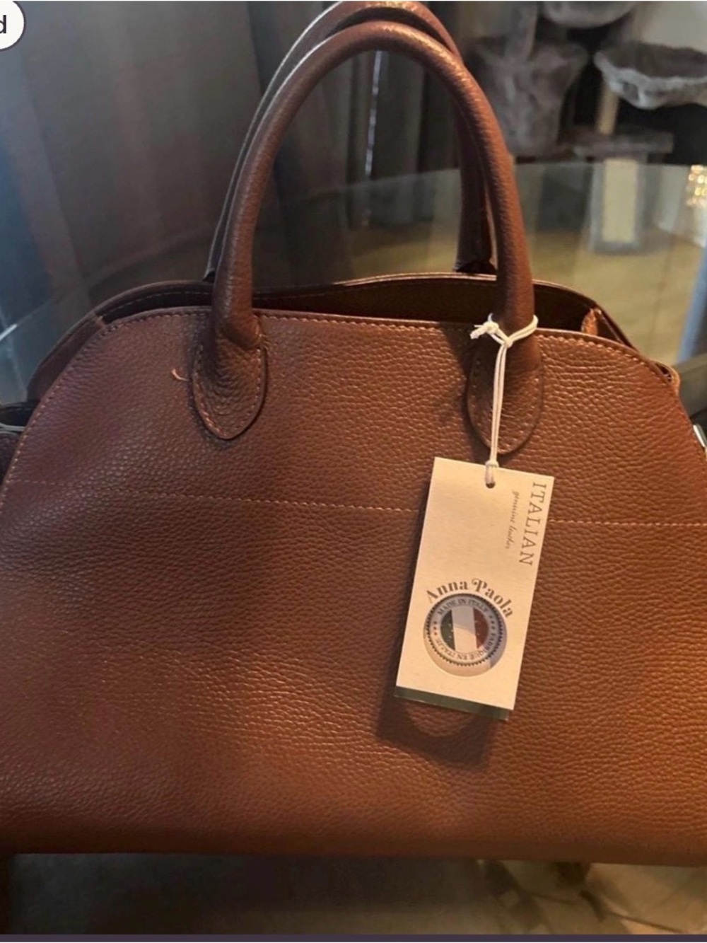 Brown Leather Satchel - Structured Italian Design - Picture 2 of 2